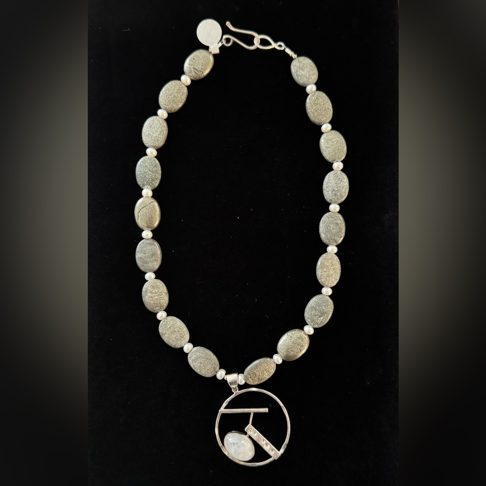 NWOT Jasper Beaded Necklace with Moonstone 925 Pendant - Picture 2 of 9